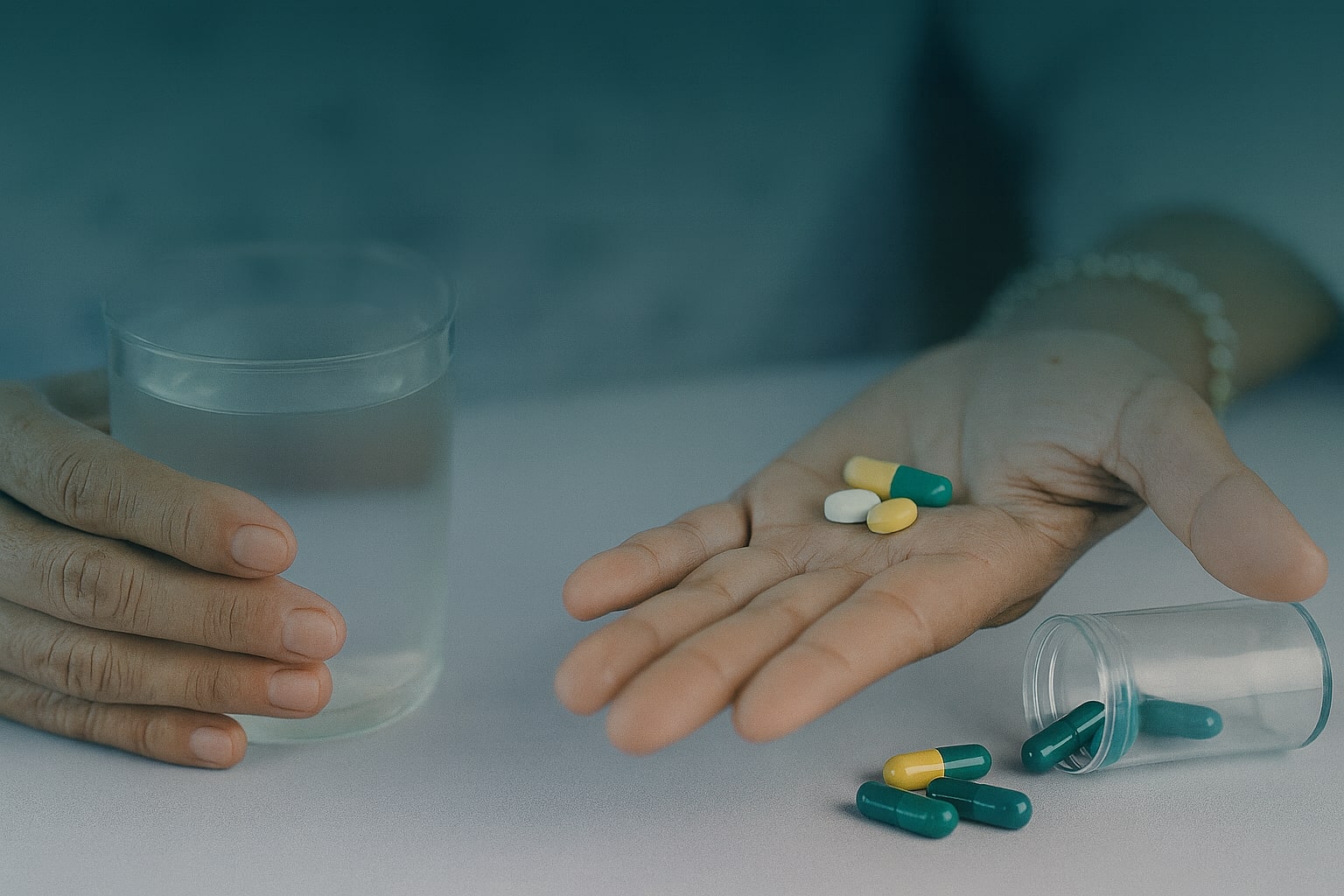 Dłoń osoby trzymającej kapsułki witamin z grupy B – ilustracja do artykułu o bezpieczeństwie witaminy B w chorobie nowotworowej.